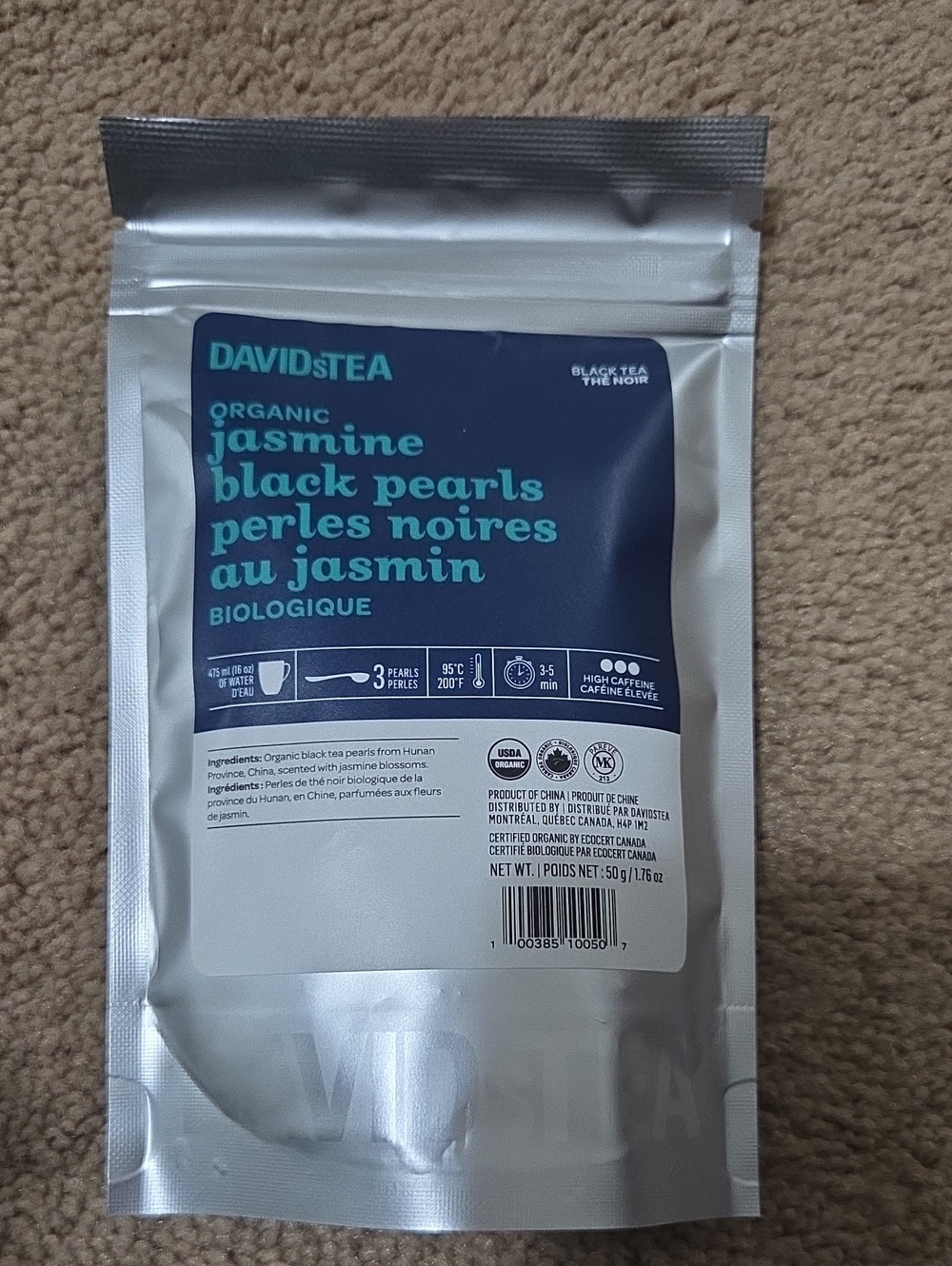 2/$20 New! Sealed! Davidstea JASMINE BLACK PEARLS Loose Leaf Tea 50g Davids Tea